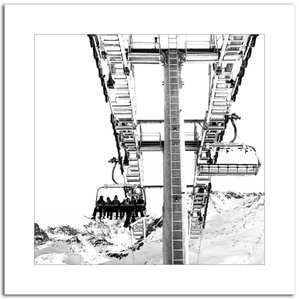photographie noir et blanc télésiège remontée mécanique montagne neige hiver ski décoration murale affiche art print